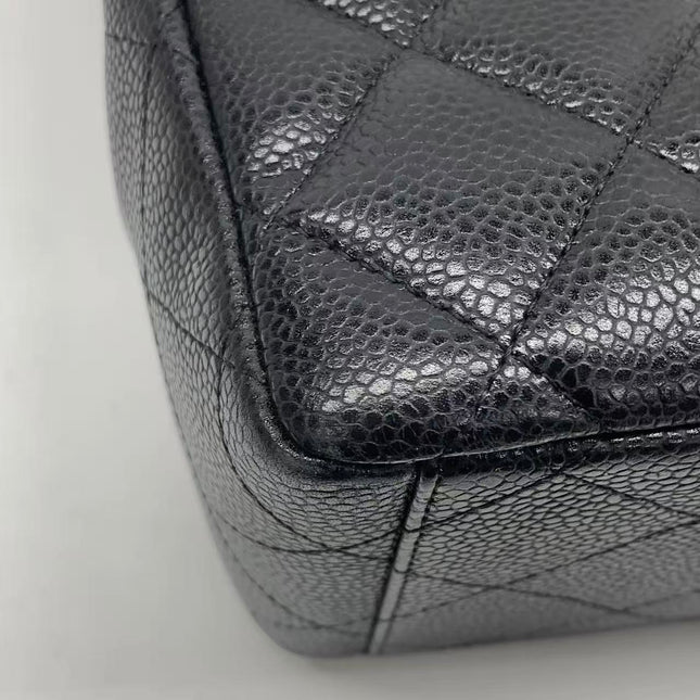 Chanel Classic Flap Maxi Black Caviar Leather Single Flap with Silver Hardware