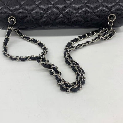 Chanel Classic Flap Maxi Black Caviar Leather Single Flap with Silver Hardware