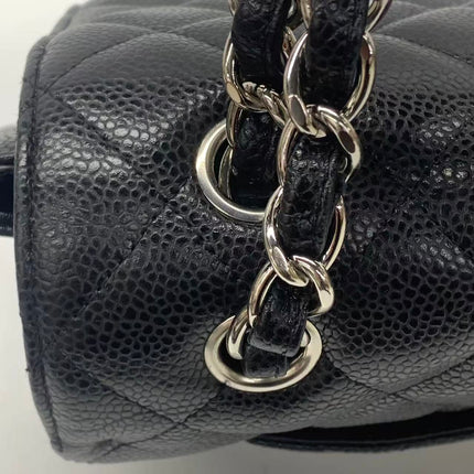 Chanel Classic Flap Maxi Black Caviar Leather Single Flap with Silver Hardware