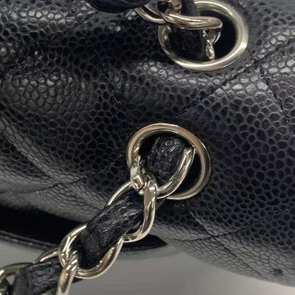 Chanel Classic Flap Maxi Black Caviar Leather Single Flap with Silver Hardware