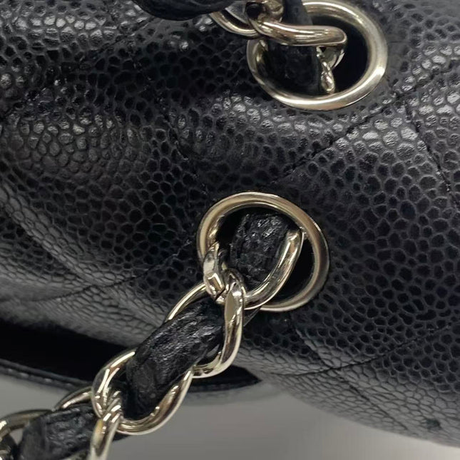 Chanel Classic Flap Maxi Black Caviar Leather Single Flap with Silver Hardware