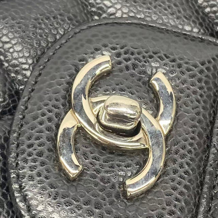 Chanel Classic Flap Maxi Black Caviar Leather Single Flap with Silver Hardware