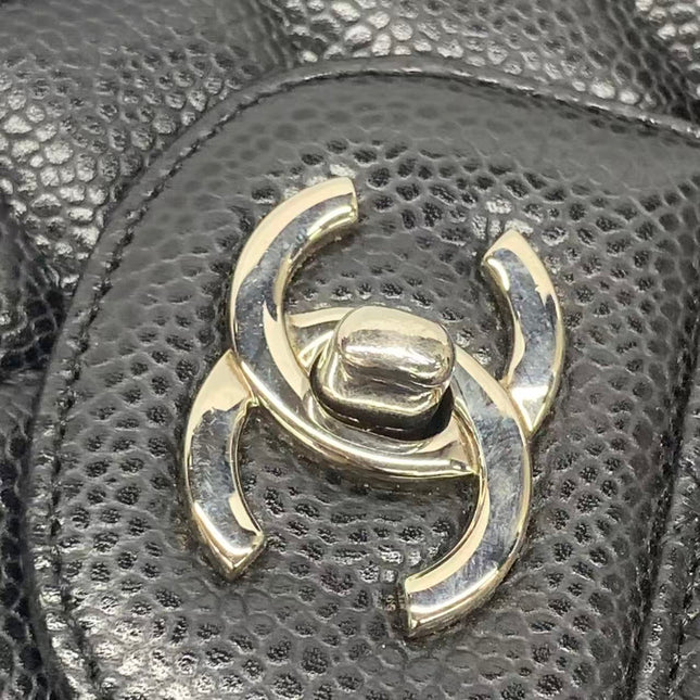 Chanel Classic Flap Maxi Black Caviar Leather Single Flap with Silver Hardware