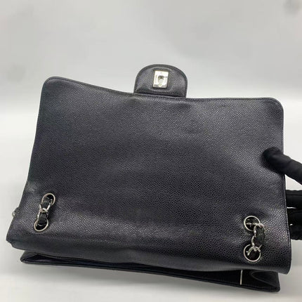 Chanel Classic Flap Maxi Black Caviar Leather Single Flap with Silver Hardware
