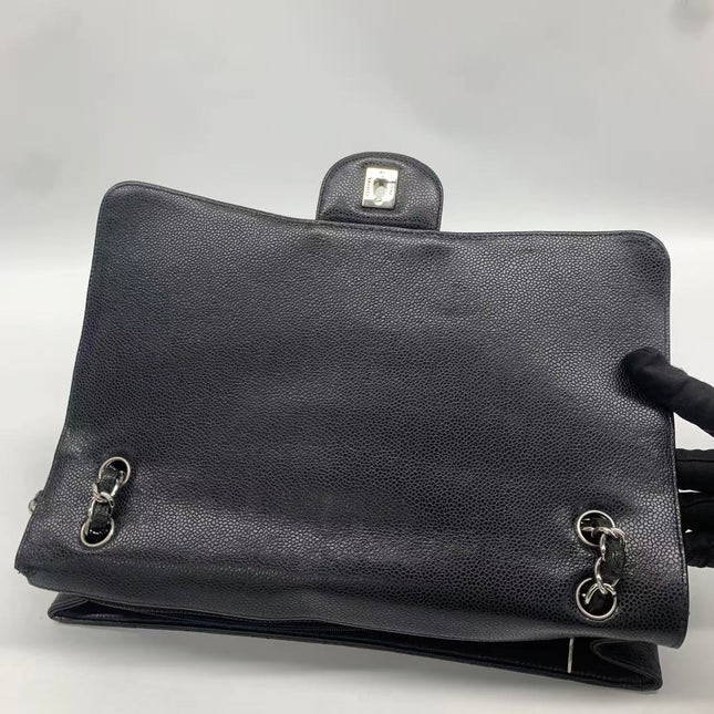 Chanel Classic Flap Maxi Black Caviar Leather Single Flap with Silver Hardware
