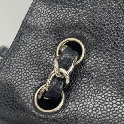Chanel Classic Flap Maxi Black Caviar Leather Single Flap with Silver Hardware