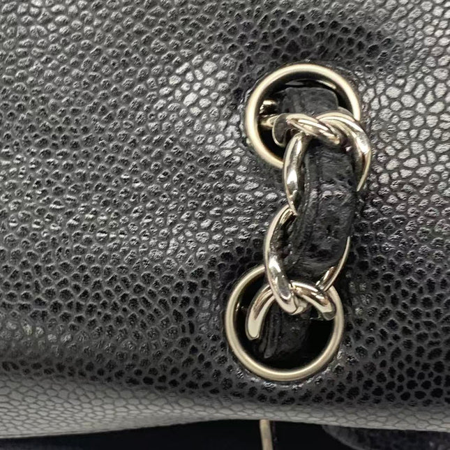 Chanel Classic Flap Maxi Black Caviar Leather Single Flap with Silver Hardware