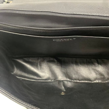 Chanel Classic Flap Maxi Black Caviar Leather Single Flap with Silver Hardware