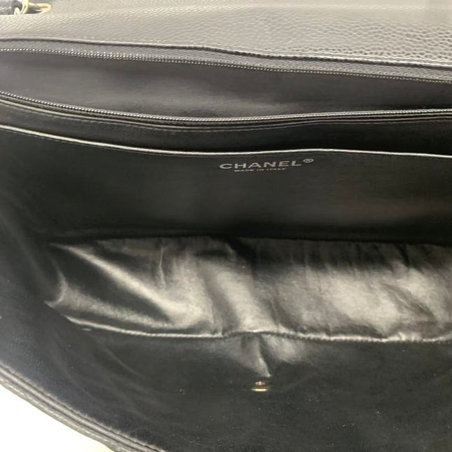 Chanel Classic Flap Maxi Black Caviar Leather Single Flap with Silver Hardware