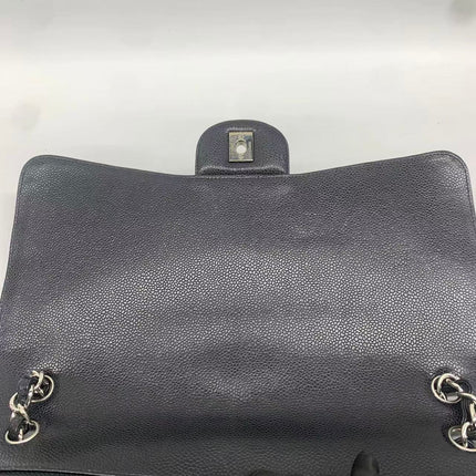 Chanel Classic Flap Maxi Black Caviar Leather Single Flap with Silver Hardware