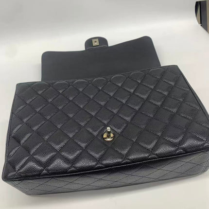 Chanel Classic Flap Maxi Black Caviar Leather Single Flap with Silver Hardware