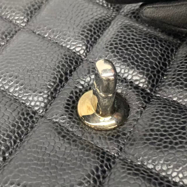 Chanel Classic Flap Maxi Black Caviar Leather Single Flap with Silver Hardware