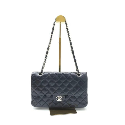 Chanel Timeless Classic Flap Medium 2008 Black Lambskin Leather Silver Hardware