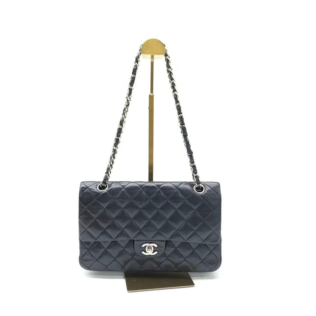 Chanel Timeless Classic Flap Medium 2008 Black Lambskin Leather Silver Hardware-Luxbags
