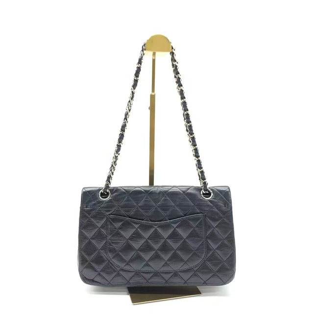 Chanel Timeless Classic Flap Medium 2008 Black Lambskin Leather Silver Hardware
