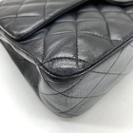 Chanel Timeless Classic Flap Medium 2008 Black Lambskin Leather Silver Hardware