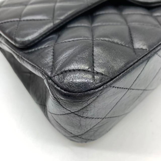 Chanel Timeless Classic Flap Medium 2008 Black Lambskin Leather Silver Hardware