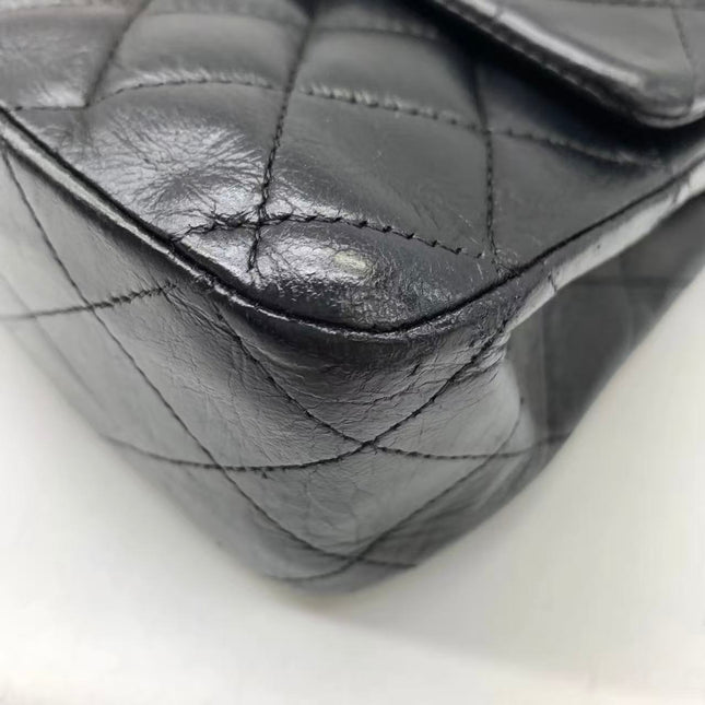 Chanel Timeless Classic Flap Medium 2008 Black Lambskin Leather Silver Hardware