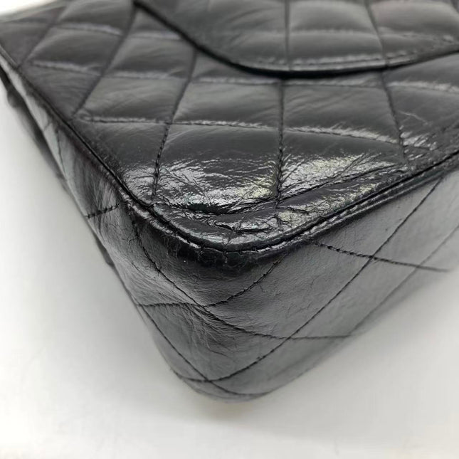 Chanel Timeless Classic Flap Medium 2008 Black Lambskin Leather Silver Hardware