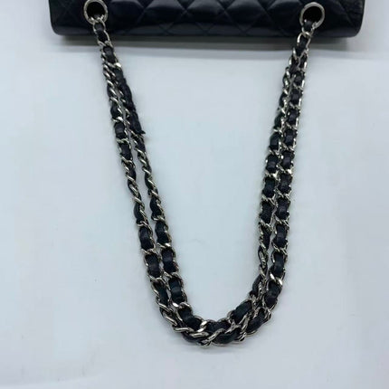 Chanel Timeless Classic Flap Medium 2008 Black Lambskin Leather Silver Hardware