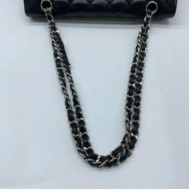 Chanel Timeless Classic Flap Medium 2008 Black Lambskin Leather Silver Hardware