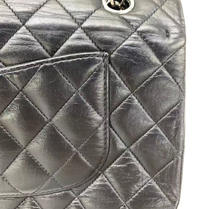 Chanel Timeless Classic Flap Medium 2008 Black Lambskin Leather Silver Hardware