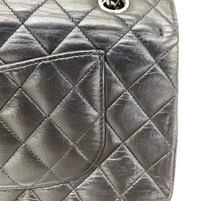 Chanel Timeless Classic Flap Medium 2008 Black Lambskin Leather Silver Hardware