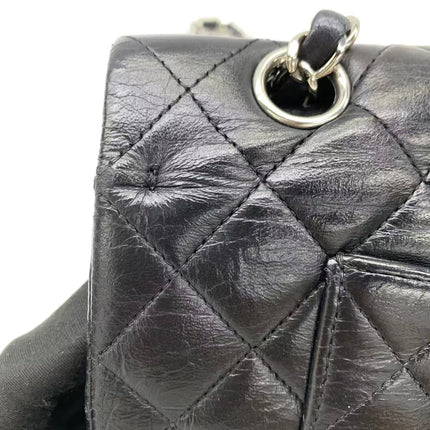 Chanel Timeless Classic Flap Medium 2008 Black Lambskin Leather Silver Hardware