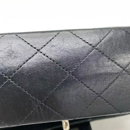 Chanel Timeless Classic Flap Medium 2008 Black Lambskin Leather Silver Hardware