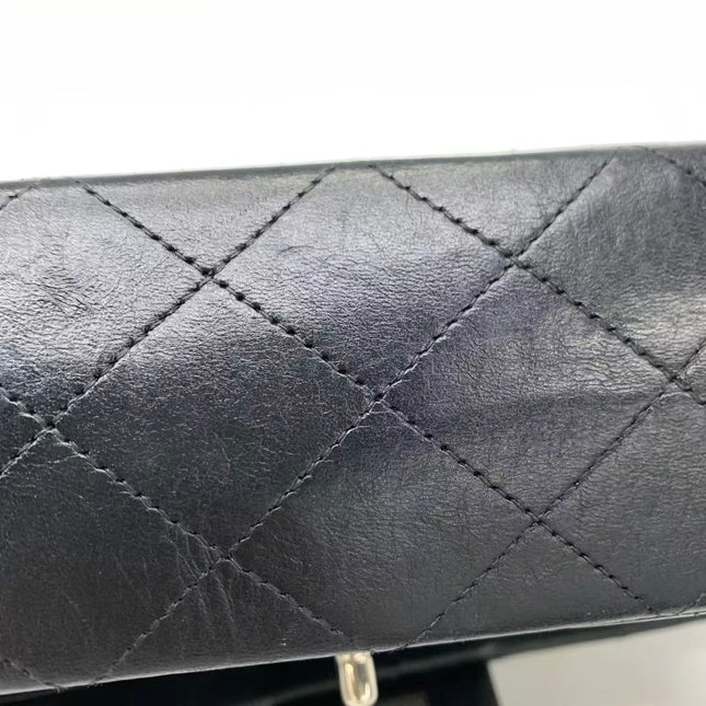 Chanel Timeless Classic Flap Medium 2008 Black Lambskin Leather Silver Hardware