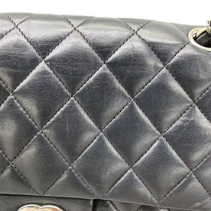 Chanel Timeless Classic Flap Medium 2008 Black Lambskin Leather Silver Hardware