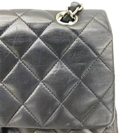 Chanel Timeless Classic Flap Medium 2008 Black Lambskin Leather Silver Hardware