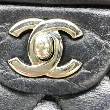 Chanel Timeless Classic Flap Medium 2008 Black Lambskin Leather Silver Hardware