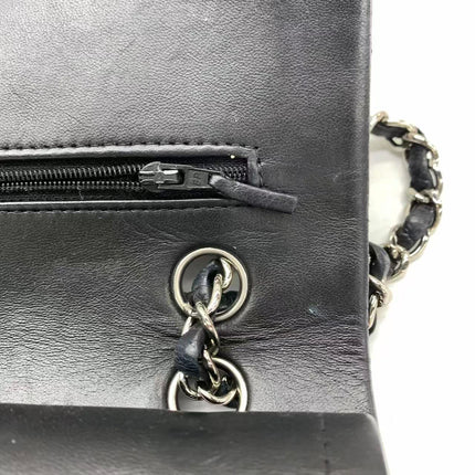 Chanel Timeless Classic Flap Medium 2008 Black Lambskin Leather Silver Hardware