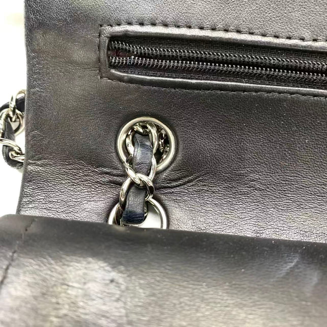 Chanel Timeless Classic Flap Medium 2008 Black Lambskin Leather Silver Hardware
