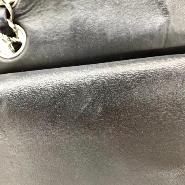 Chanel Timeless Classic Flap Medium 2008 Black Lambskin Leather Silver Hardware