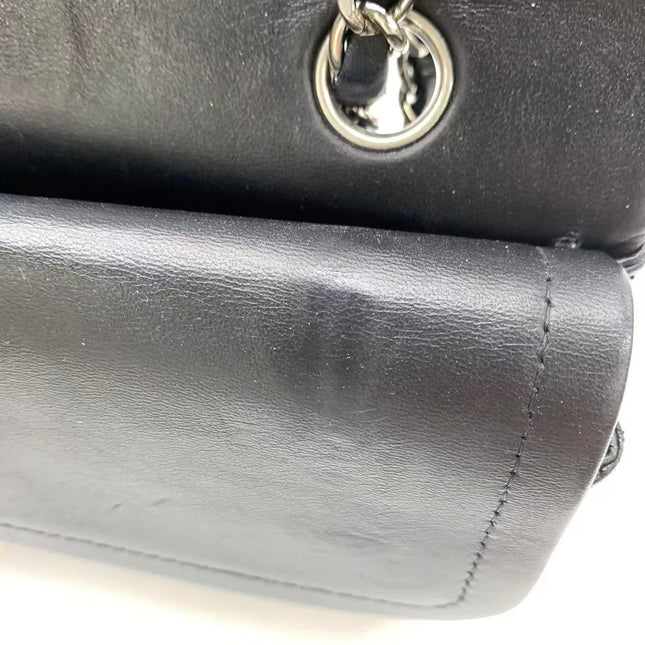 Chanel Timeless Classic Flap Medium 2008 Black Lambskin Leather Silver Hardware