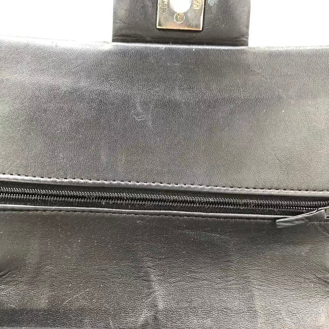 Chanel Timeless Classic Flap Medium 2008 Black Lambskin Leather Silver Hardware