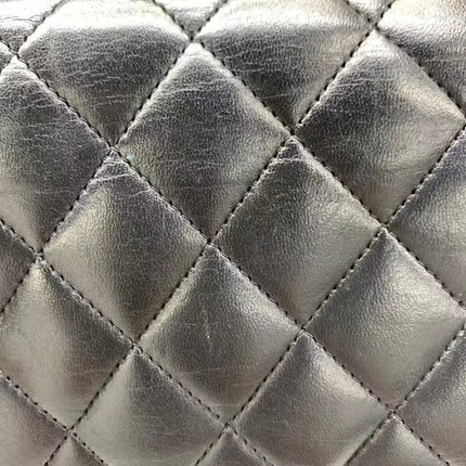 Chanel Timeless Classic Flap Medium 2008 Black Lambskin Leather Silver Hardware