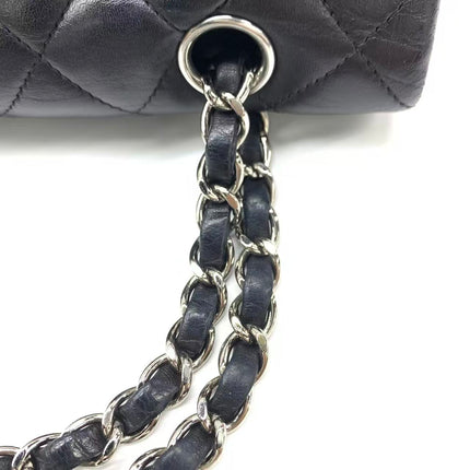 Chanel Timeless Classic Flap Medium 2008 Black Lambskin Leather Silver Hardware
