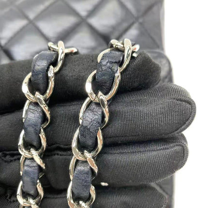 Chanel Timeless Classic Flap Medium 2008 Black Lambskin Leather Silver Hardware