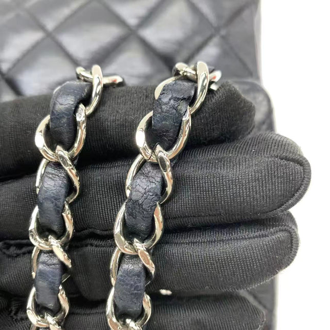 Chanel Timeless Classic Flap Medium 2008 Black Lambskin Leather Silver Hardware