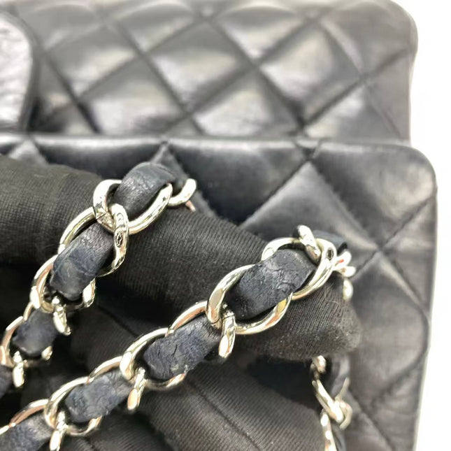 Chanel Timeless Classic Flap Medium 2008 Black Lambskin Leather Silver Hardware