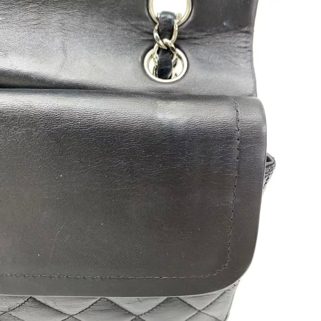 Chanel Timeless Classic Flap Medium 2008 Black Lambskin Leather Silver Hardware