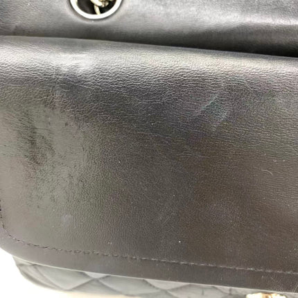 Chanel Timeless Classic Flap Medium 2008 Black Lambskin Leather Silver Hardware