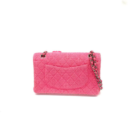 Chanel Medium Pink Tweed Crystal and Silicone Sakura Flower Flap Bag Silver Hardware 2016-17