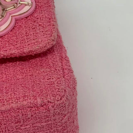 Chanel Medium Pink Tweed Crystal and Silicone Sakura Flower Flap Bag Silver Hardware 2016-17