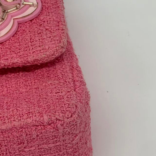 Chanel Medium Pink Tweed Crystal and Silicone Sakura Flower Flap Bag Silver Hardware 2016-17