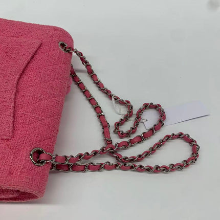 Chanel Medium Pink Tweed Crystal and Silicone Sakura Flower Flap Bag Silver Hardware 2016-17
