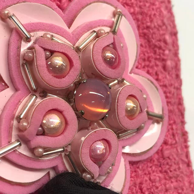 Chanel Medium Pink Tweed Crystal and Silicone Sakura Flower Flap Bag Silver Hardware 2016-17